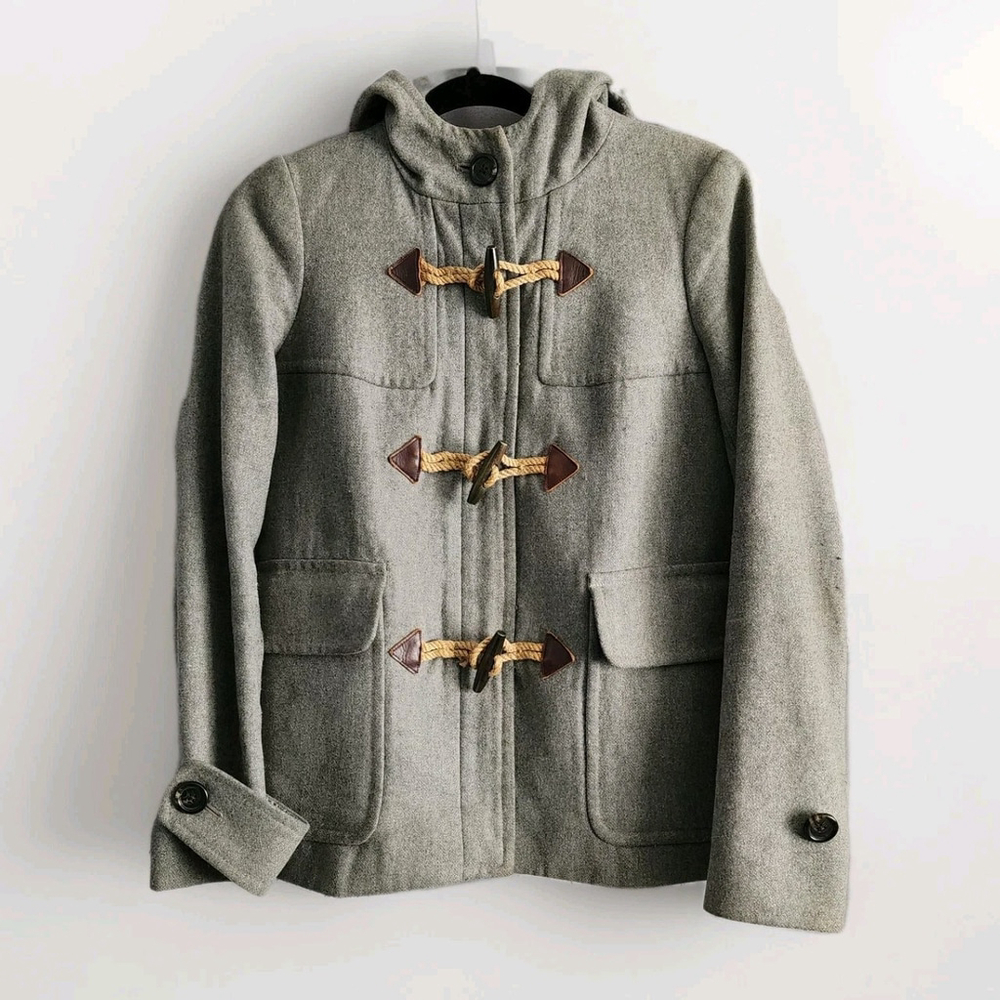 J. Crew Women’s Gray Melton Wool Toggle Duffle Coat Size 2 Italian Fabric